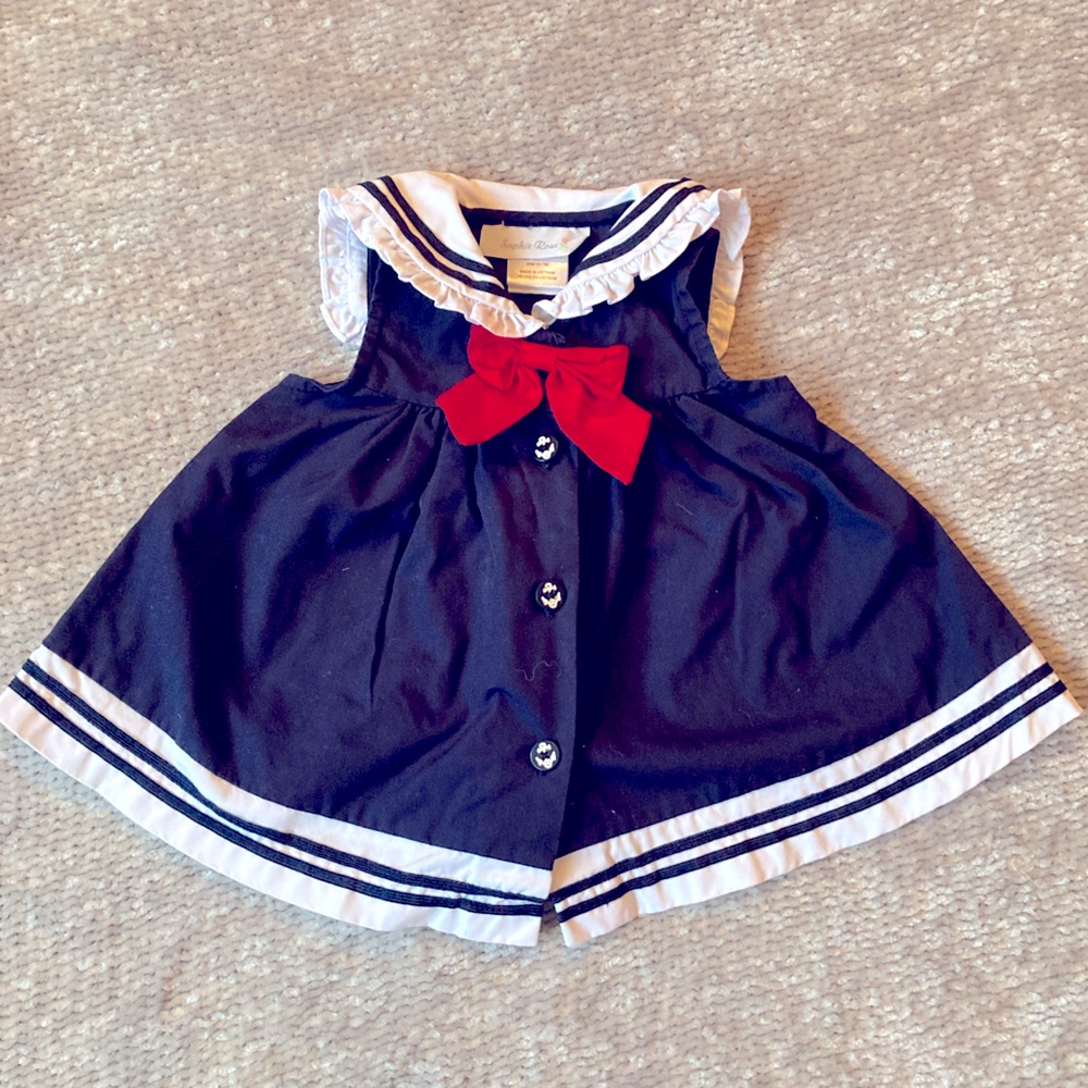 Sophie Rose Girls‎ Summer Sailor Dress Navy Blue Red Bow 6-9 Months